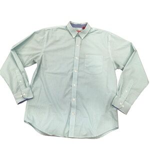 Izod Aqua Blue White checked Long sleeve button down shirt | mens M | spring